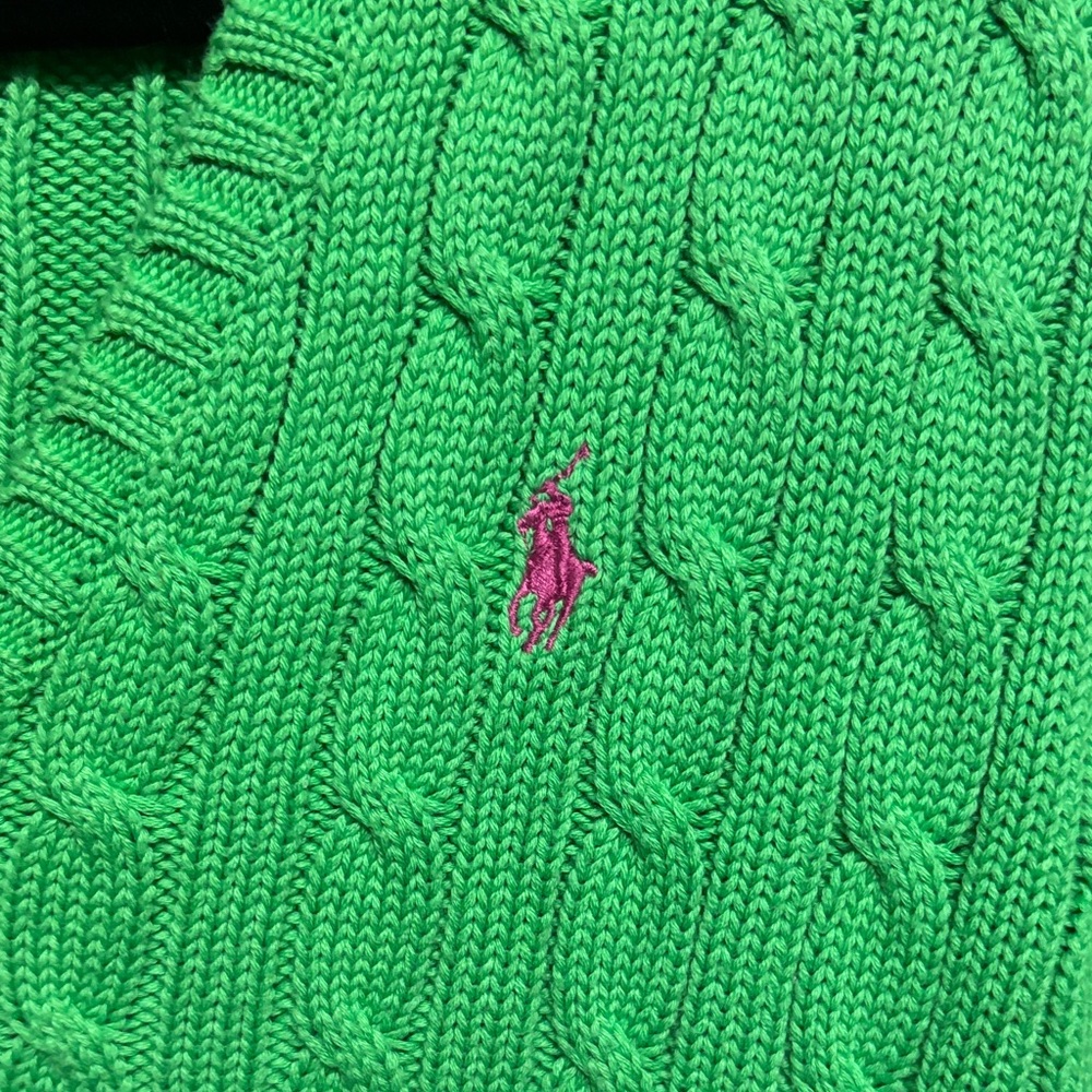 Ralph Lauren Sport V-Neck Cable-knit Sweater in Vibrant Green - Picture 3 of 6